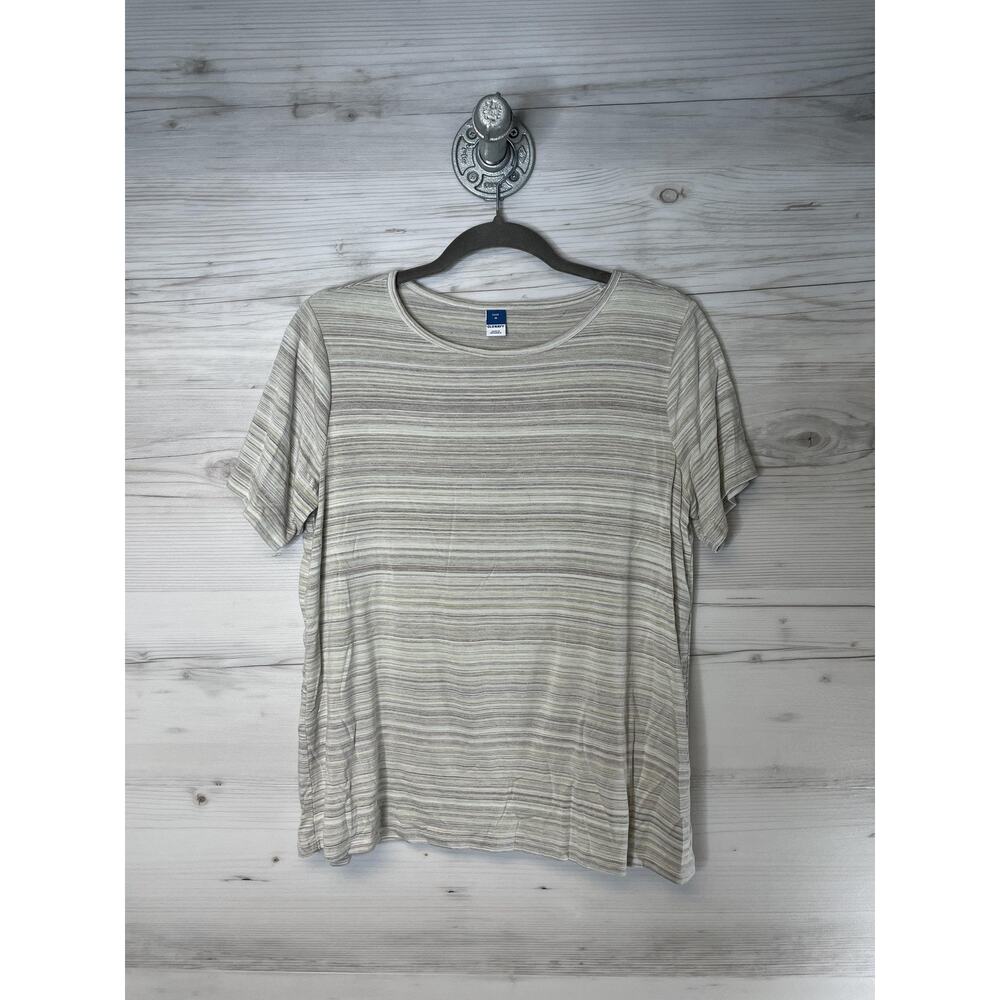 Old Navy Luxe Womens Green Multi Stripe Crew Short‎ Sleeve Shirt M 790826-03